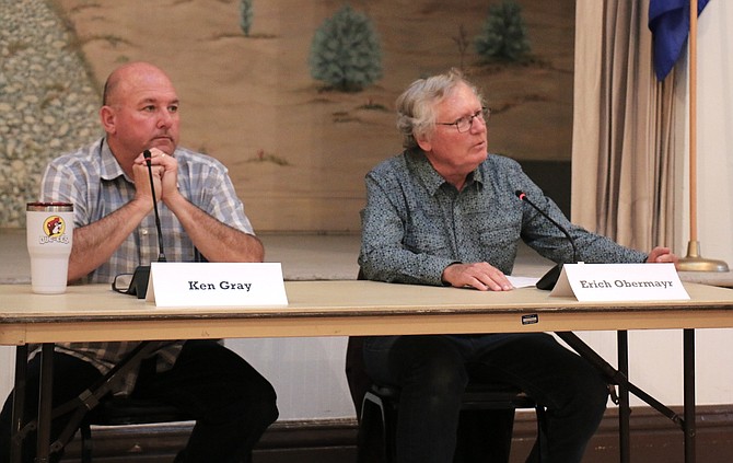 Nevada Assemblyman Ken Gray and Silver City Advisory Board Chair Erich Obermayr at the Dayton Chamber of Commerce Candidates Forum on Oct. 8.