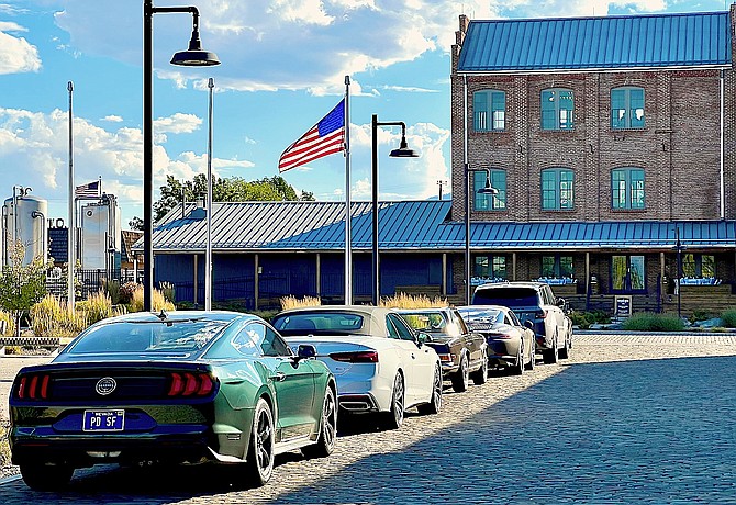 Rally participants’ vehicles parked at the Minden Mill Distilling on Oct. 5 after returning from Sonoma.
Photo special to The R-C by Bill Reuter