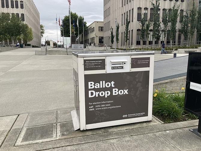 Ballot drop box to deposit election ballots in Everett.