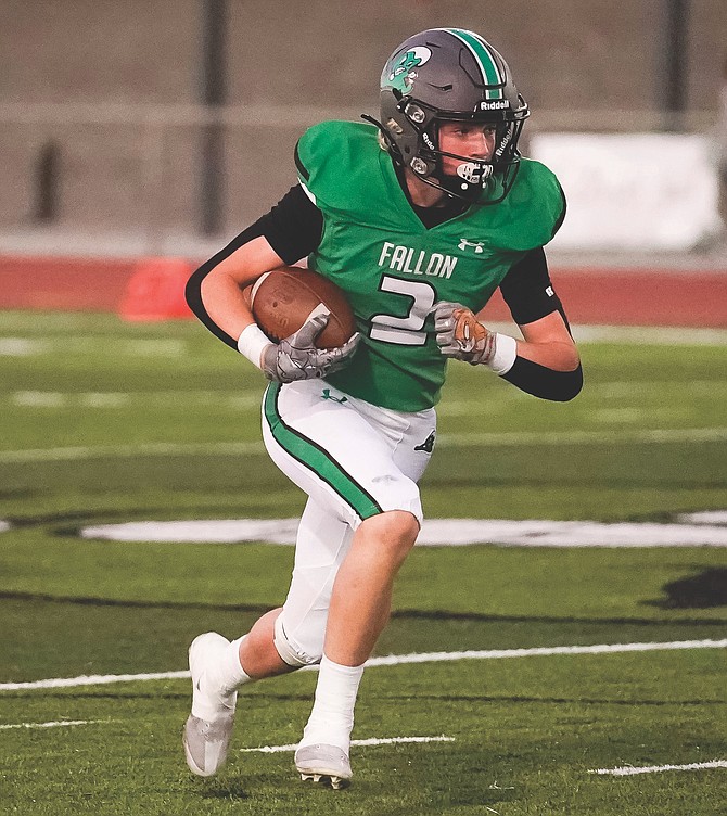 Fallon junior Carson Melendy ran for three touchdowns in the team’s 28-7 win against Elko on Friday.