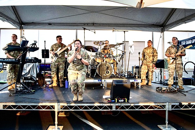 The USAF Mobility Rock Bank will perform on the McFadden Plaza Stage during the Nevada Day festivities on Saturday.