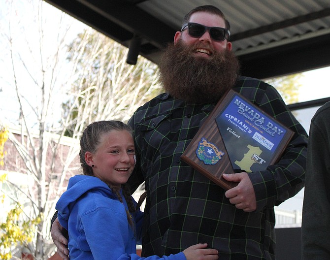 The best overall winner in the Nevada Day beard contest Saturday at McFadden Plaza was Matt Wagner, who continued to defend his title in fullest beard as well. His daughter shared in his victory