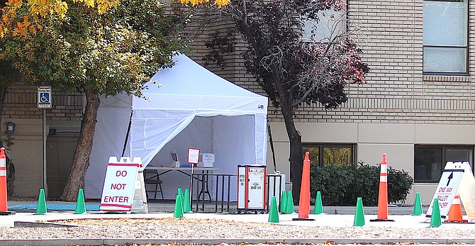 Things were fairly quiet at the Douglas County Courthouse ballot drop-off location on Saturday. Early in-person voting continues today.