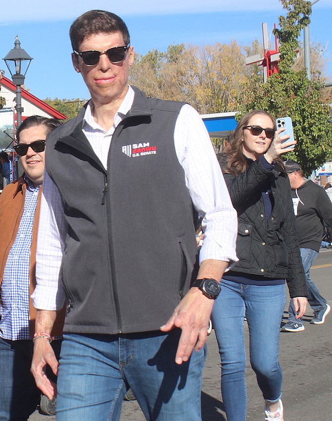 U.S. Senate candidate Sam Brown will visit Fallon on Wednesday. He attended Saturday’s annual Nevada Day Parade in Carson City.