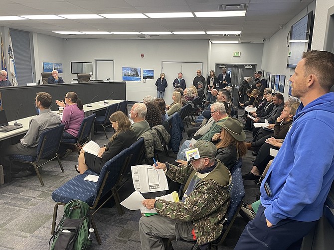 A packed board room in the community center on Oct. 30 for a Carson City Planning Commission hearing for a residential treatment center.