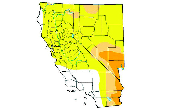 Drought conditions across California and Nevada as of Oct. 15, 2024. All of Nevada is experiencing some form of drought.