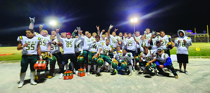 The Battle Mountain High School football team defeated West Wendover 36-15 on Friday night in Wendover to clinch the No. 3 Northern 2A seed in the state championship bracket.