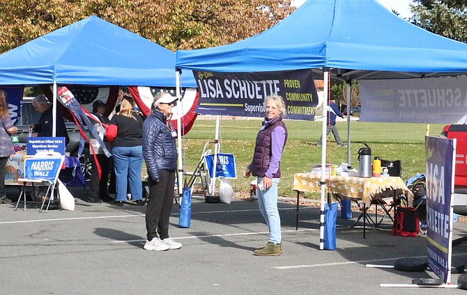 Carson City Supervisor incumbent Lisa Schuette and other candidates greeted members of the public on Election Day outside the Carson City Community Center as they came to vote on Tuesday.