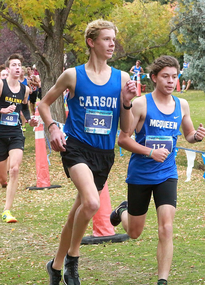 Carson High senior Alex Miner hits a bend during the Class 5A North regional cross country meet. Miner was named a first-team all-region selection.