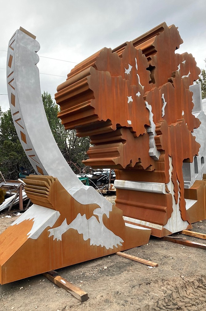 Artist Karen Yank took this picture of ‘Sense of Place,’ partly assembled, at her New Mexico studio in October. The sculpture is set to be installed at the South Carson and South Stewart roundabout on Dec. 6.