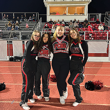 The PCHS cheerleaders cheered Lovelock to victory against West Wendover last Friday night. From left to right: Hailey Charles, Eudosia Mendoza Madrid, Lauren Poffenroth and Savannah Short. Not pictured: Mallory Evenson.