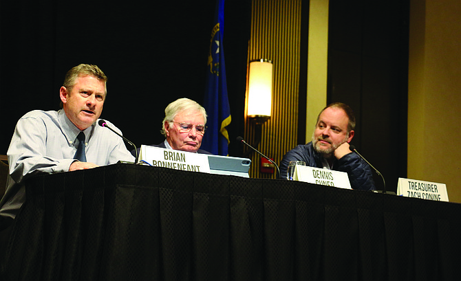 The Northern Nevada Development Authority held an Economic Roundup featuring panelists, from left, Brian Bonnefant of the Center for Regional Studies of the University of Nevada, Reno, Nevada State Treasurer Zach Conine and Dennis Cuneo, president of DC Strategic Business Advisors and a former senior vice president at Toyota, who shared perspectives on the general election’s impact on Nevada.