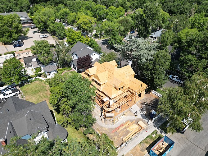 RCI provided this July 2024 drone shot of the historic Lee House being rebuilt in the wake of a 2022 fire.