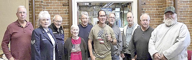 Dick Schwabe, Maxine Rodowicz, Louis Bergandi, Donna Schehl, Richard Rounseville, Jeff Schemenauer, Charlie Huffman, Kerry Keck, John Cole and Robert Kornoff at the Nov. 13 Sierra Nevada Republican Women meeting.