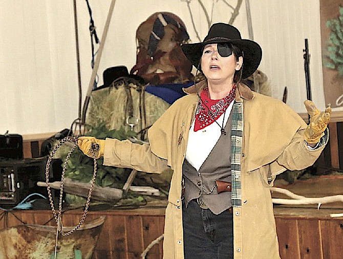 Kim Harris portrays Charley Parkhurst for Jacks Valley and Minden elementary school students during the 2017 Western Heritage Festival in Genoa. R-C file photo by Brad Coman