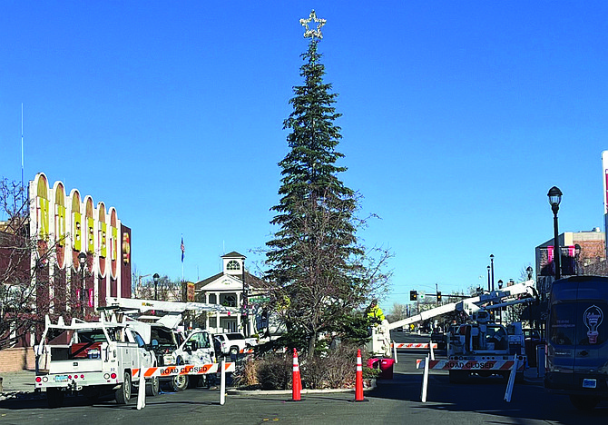 The City of Fallon spent days preparing the downtown Christmas tree for Friday night’s festivities.