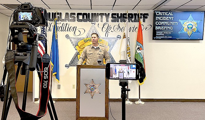 Douglas County Sheriff Dan Coverley talks to reporters at a press conference on Tuesday.