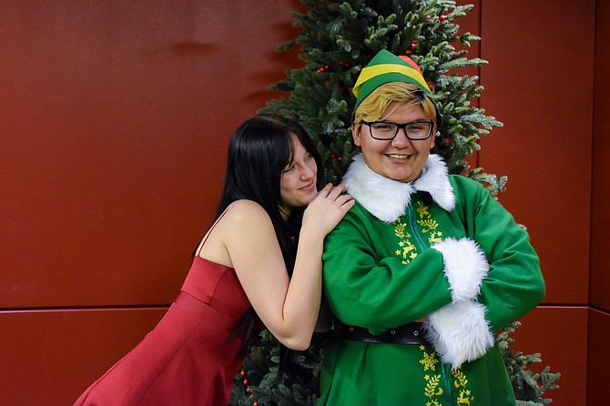 Snohomish High senior Ava Sharon as Buddy the Elf’s girlfriend Jovie (left) and senior Jayden Montiel as Buddy the Elf, cast members of “Elf: The Musical.”