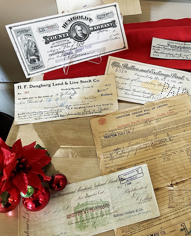 Dangberg company checks and other antique financial documents from Douglas County and other parts of Nevada will be on display during the Dangberg Historic Park's annual holiday exhibit.