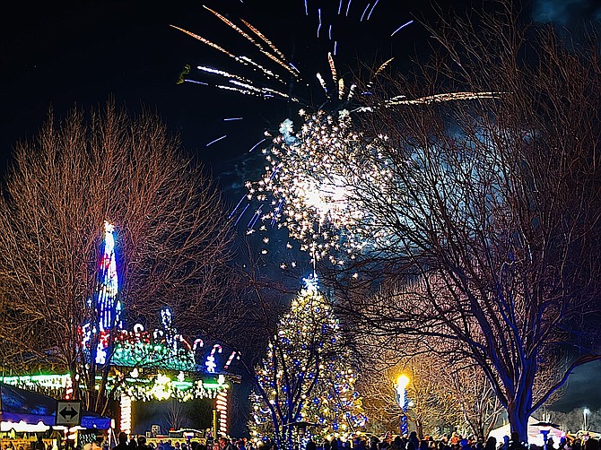 Fireworks go off over Gardnerville's Heritage Park on Thursday night in this photo taken by R-C Associate Publisher Tara Addeo.