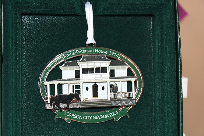 The Carson City Christmas ornament depicting the Krebs-Peterson House in the Purple Avocado gift shop Dec. 9.