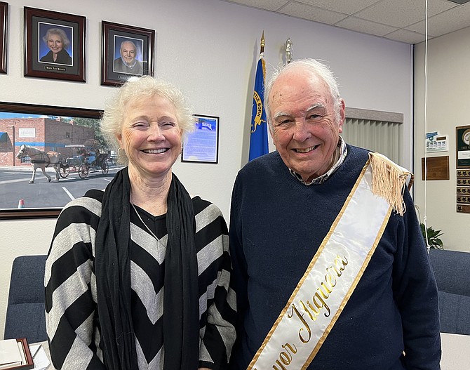 Gardnerville Town Board members Mary Wenner and Lloyd Higuera wrapped up their last meeting in 12 years on Dec. 3. Town staff gave Higuera, who spent this year as chairman, a sash indicating his status as unofficial mayor of Gardnerville.