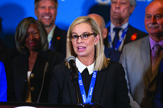 Reno Mayor Hillary Schieve at a news conference during the U.S. Conference of Mayors 90th annual meeting at the Peppermill Resort Hotel in Reno on June 3, 2022.