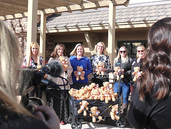 Valage Senior Living at Carson Valley Executive Director Tamra Tsanos, Valage Senior Living at Carson Valley Director of Sales & Marketing Karen Malekos Smith, Carson Valley Health Development Director Courtney Moore, Carson Valley Health Marketing Manager Heidi Saucedo, Boys & Girls Clubs of Western Nevada Carson Valley Branch Unit Director Taylor Lambert, CVH Outreach Coordinator Daphne Hillyer at a delivery of around 200 teddy bears to Carson Valley Health.