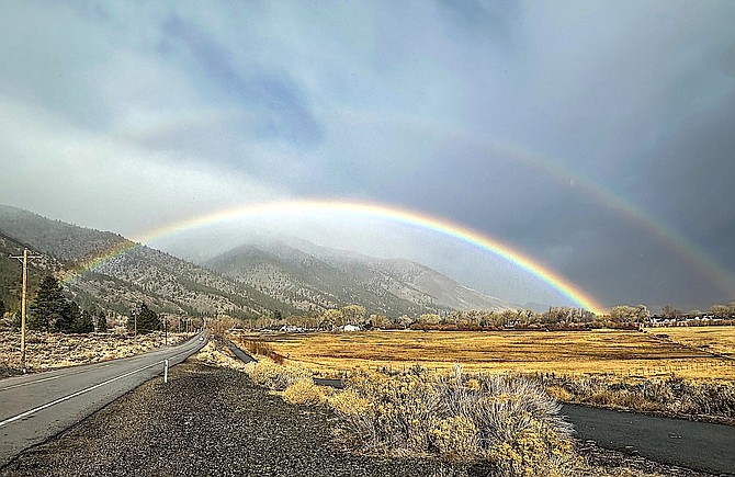 A double rainbow over Genoa looking north from Foothill Road on Saturday taken by Eileen Manarello.