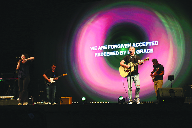 Worship leaders Sarina Rodriguez and Nate Teel lead music for Carson City’s LifeChurch in June.