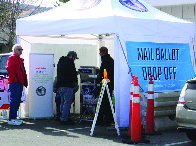 The mail ballot drop box outside the Carson City Community Center on Nov. 5.