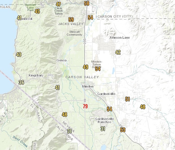 Maximum wind gusts reported by the National Weather Service on Friday morning.