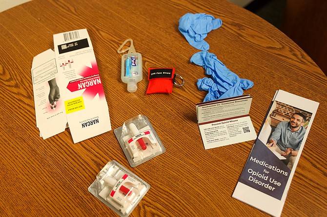 Tools to address opioid overdoses, such as Narcan spray, are displayed. Paramedics at some agencies now carry buprenorphine to control withdrawals post-overdose.