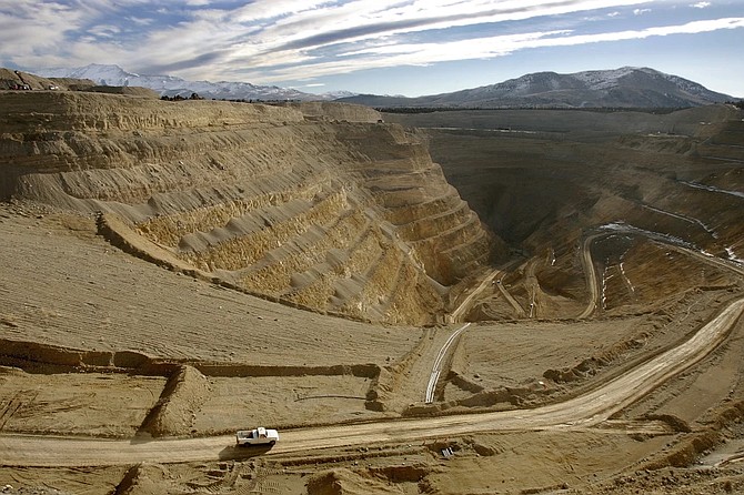 A truck drives into the 600-foot deep mine at Barrick’s Ruby Hill Mine near Eureka on Feb. 14, 2006.