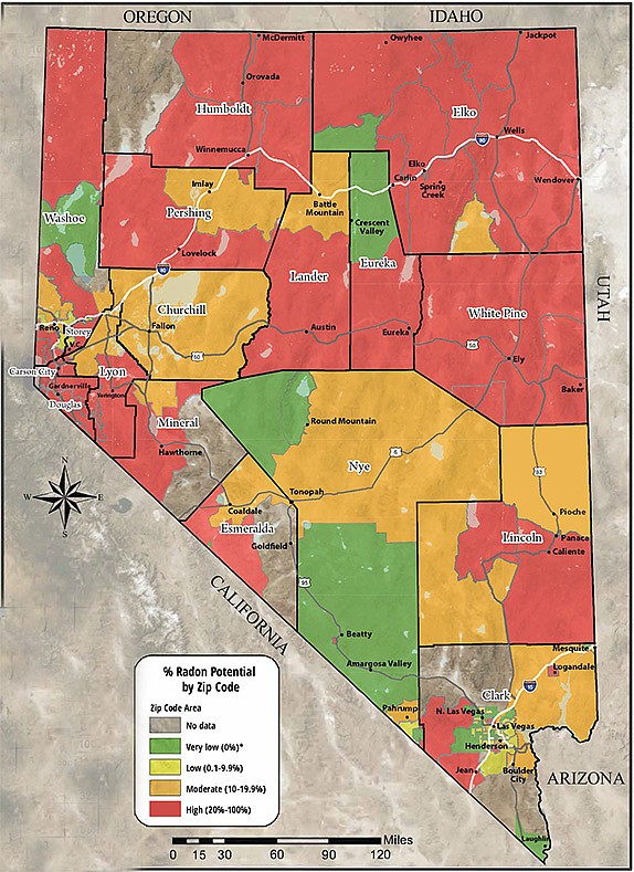 Radon hot spots across Nevada.