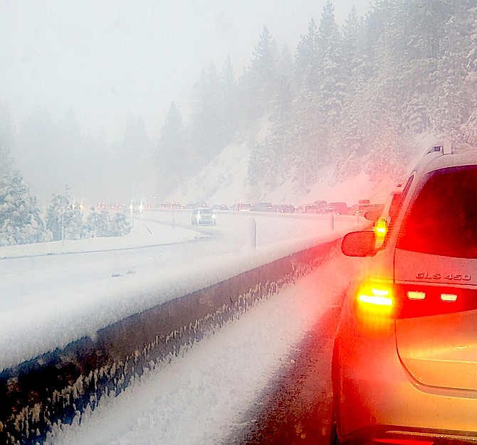 Sandy Fitzpatrick got this photo of traffic backed up on Highway 50 headed up toward Spooner Junction at 3:20 p.m.