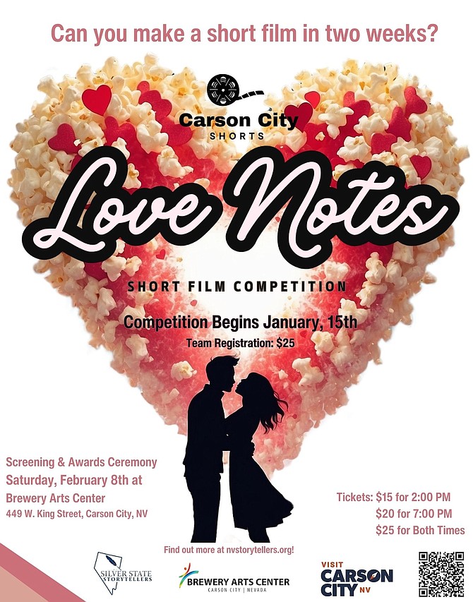 A promotional poster for the Love Notes film competition provided by Silver State Storytellers.