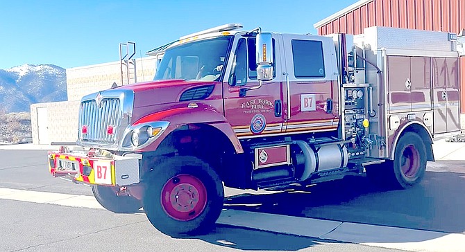 East Fork Fire Protection District engine Brush 7 leaves for Los Angeles on Wednesday.