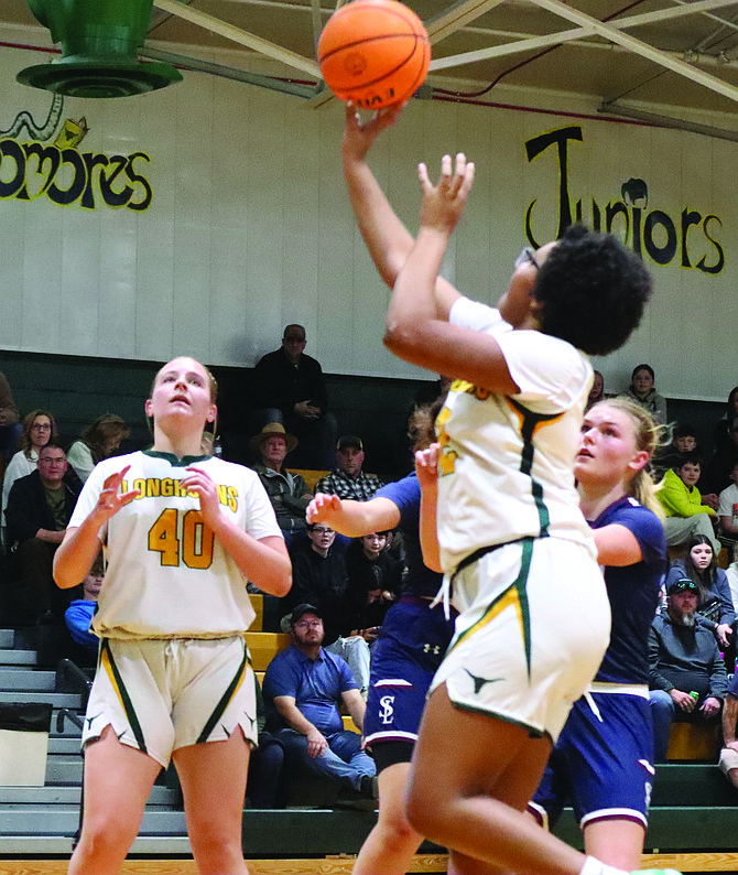 Battle Mountain’s Hevan Martinez goes up for a shot during Saturday’s home game with Sierra Lutheran.