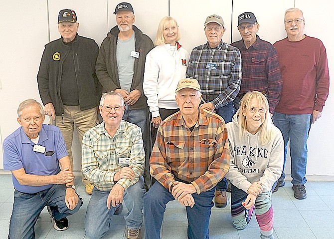 Sierra Intermountain Emergency Radio Association officers Chuck Gervie K7PGI, Ed Terlou, KG7ZOP, MaryLou Gervie, Bob Yandow K7GUU, David Granish KI6EWK, Roy Lothringer N6SLD. Bottom row Mel Hogan WA6EWD, Jim Marshall K6LR, Bill Holms K7DUY, Shelly Lothringer KC6ZOW.