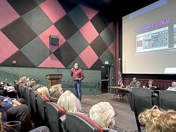 Former Douglas County Assistant Manager Scott Morgan talks about the proposed purchase of Carson Valley Cinemas. Members of the Parks and Recreation Advisory Board recommended the purchase on Tuesday night.