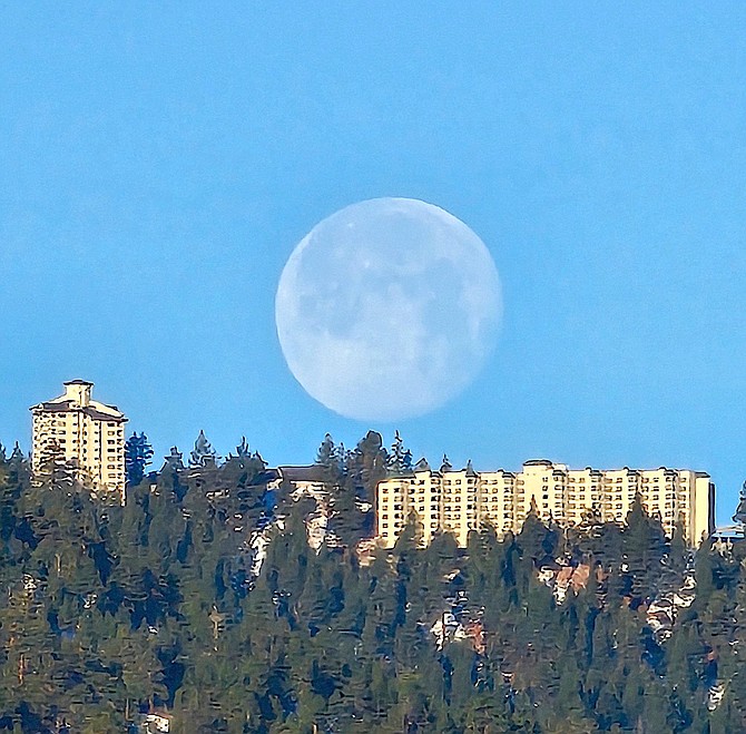 Dan Flaherty proved the apple didn't fall far from the tripod with this photo of the Wolf Moon setting over the Ridge Tahoe on Wednesday. Dan is TRE photographer John Flaherty's son.