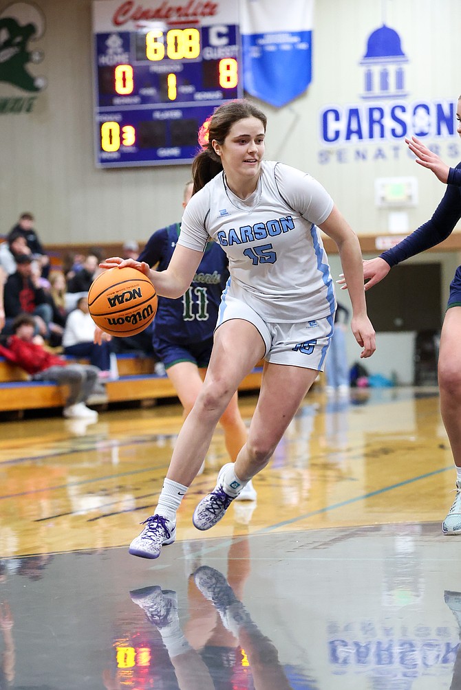 Carson High's Lauren Finnerty cuts through the lane earlier this season.