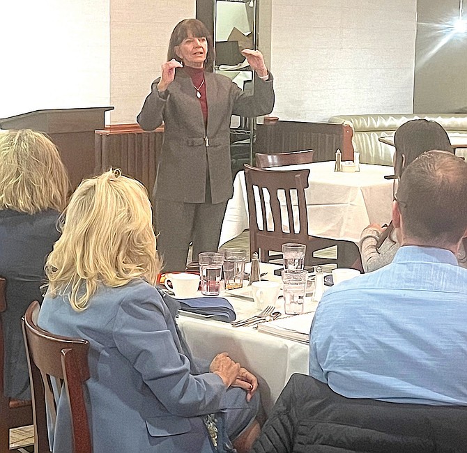 Nevada State Sen. Robin Titus gives members of the Churchill Entrepreneurial Development Association a quick overview of the upcoming legislative session at their monthly breakfast last week.