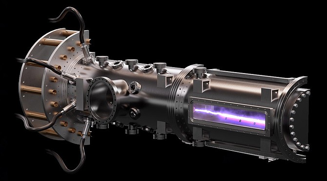 Zap Energy’s “Z-pinch” chamber system, in a computer model above, fuses deuterium isotopes, creating energy from that.