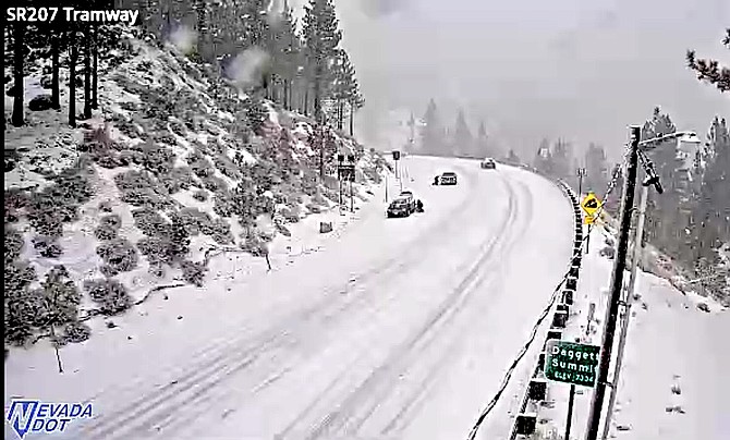 Road controls are in effect over Kingsbury Grade as a winter storm warning goes into effect for the Sierra above 5,000 feet.