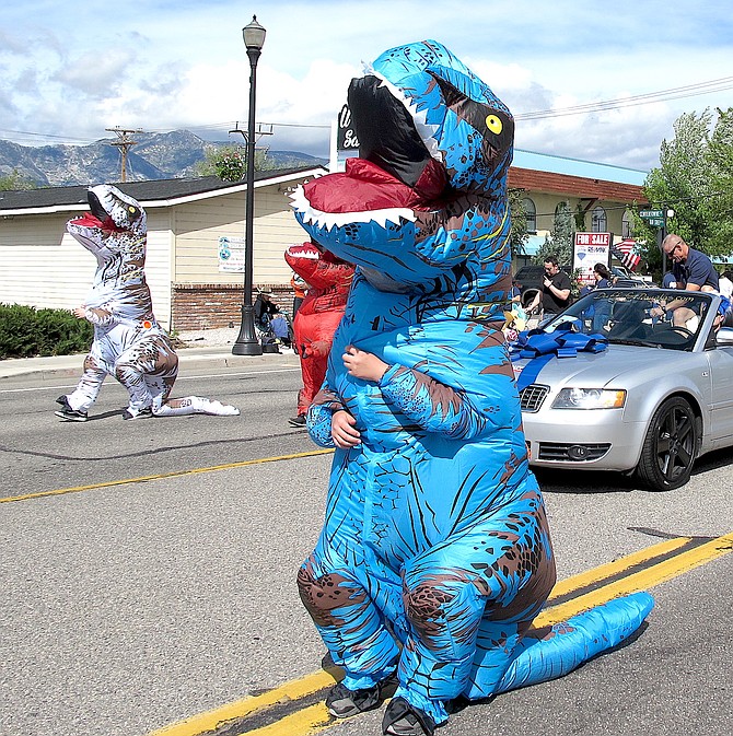 Dinosaurs roamed the Carson Valley Days Parade in 2018.