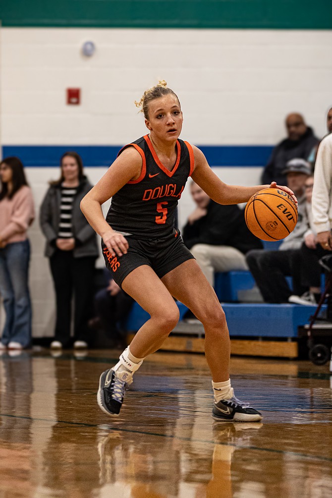 Tiger senior Ashlyn Greenfield looks to cut back across the floor during a game at Damonte Ranch this season. Greenfield was chosen as a Class 4A North first team all-region player.