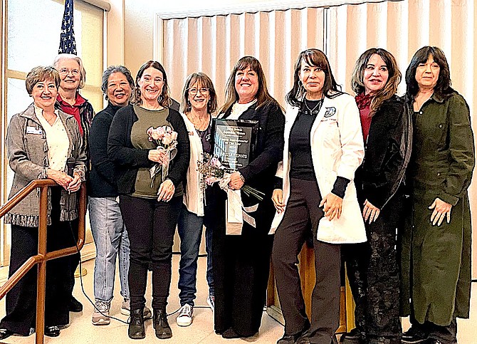 Sierra Nevada Republican Women Co-chairwomen Jann Fargnoli, and Jan Muzzy, club member Lauren Welch, A Restorative Massage nominee Carol Drew, club second Vice President Karen Bennett, Just a Drop owner and 2024 Entrepreneur or Year Teressa Bennis
2023 recipient and Millennium Medical & Spa Suites owner Pam Horton, 2021 recipient A Wildflower Florist owner Lori Britton, 2020 recipient Western History LIVE! Owner Kim Harris.
Rosanne Farmer/Special to The R-C