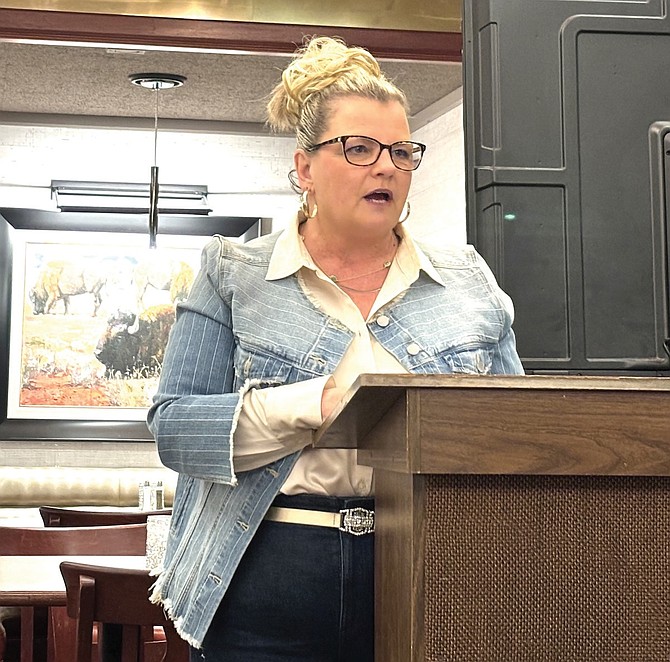 Oasis Academy High School Principal Rochelle Tisdale updates Churchill Entrepreneur Development Association members at their Feb. 26 breakfast.